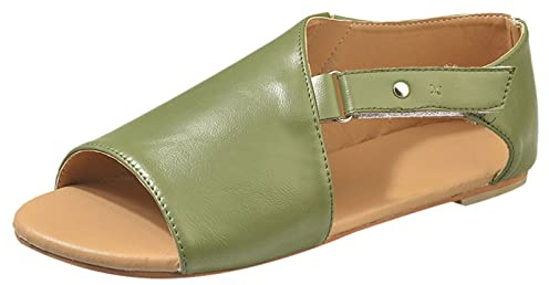 Generico Sandali Mare Donna Pianta Larga Scarpe da Estive Toe Shoes Sandali Round Solid Women'S Heel Color Fashion Hook&Loop da Donna Piatti Plateau Scarpe (Green,38)