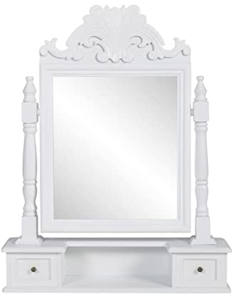 Keeushr Tavolo da toeletta con specchio, rettangolare, orientabile, in MDF per cassapanche, elegante organizer per cosmetici con due cassetti e specchio quadrato regolabile, di alta qualità