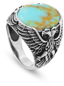 Jewellery Pit - Herren Türkis Adler Ring, osmanischer Vintage Ring, Sterling Silber Ring, Pinky Ring (Ring für den kleinen Finger), Versprechensring für ihn, Silber Siegelring, Edelsteinring