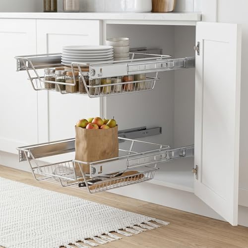 FIVMEN Ausziehbare Schublade Küche 2x 30cm Metall Teleskopschublade mit Schienen, Schublade Korbauszug Geräuscharm Küchen Organizer für Küche Badezimmer Abstellraum, Silber