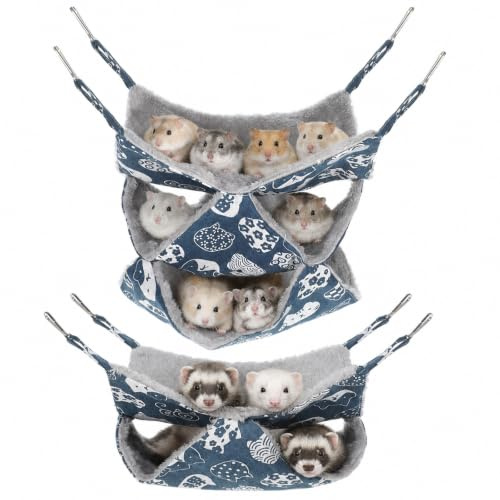 guduling 2 stycken hängmattor för smådjur, Guinea Pig Hammock | Hängmatta marsvin, 27 x 27 cm mjuk varm av bomull, linne och polyester för råttor, illrar och hamstrar (blå)