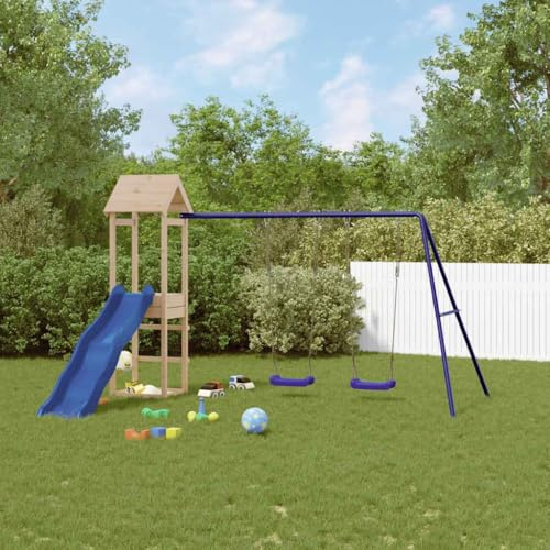 Ordellia Torre de juegos de madera maciza de pino con tobogán ondulado, columpio doble, arenero y plataforma de 90 cm, parque infantil para niños de 3 a 8 años, 308 x 259 x 194 cm