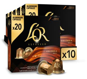 L'OR Espresso Cápsulas de Café Colombia Orígenes | Intensidad 8 | 200 Cápsulas Compatibles Nespresso (R) | Intensidad 8, Compatible con máquinas Nespresso