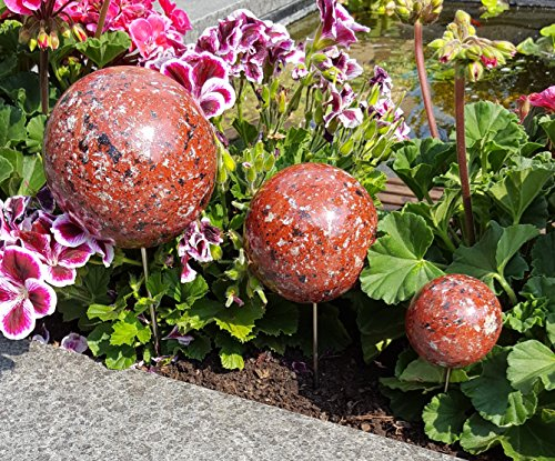 Pflanzstecker 3er Set aus Edelstahl mit Kugeln in rot Beetstecker Gartenstecker