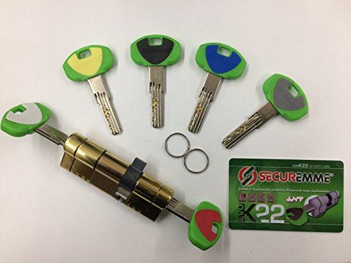 CILINDRO SECUREMME DI SICUREZZA evoK22 OTTONE LUCIDO mm. 31-51 B+C a profilo europeo,il cilindro funziona anche con le chiavi inserite su tutti e due i lati.