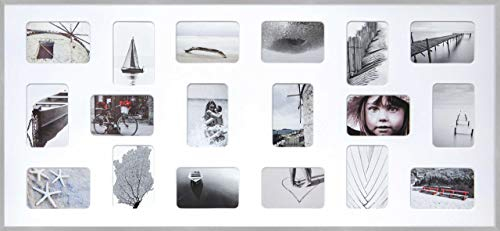 DEHA Design Collagerahmen mit Passepartout, 109,2 x 49,5 cm, Aluminium, Silber matt, Collage mit 18 Bildern zum Aufhängen im Hoch- & Querformat, bruchsicheres Kunstglas, Tribeca