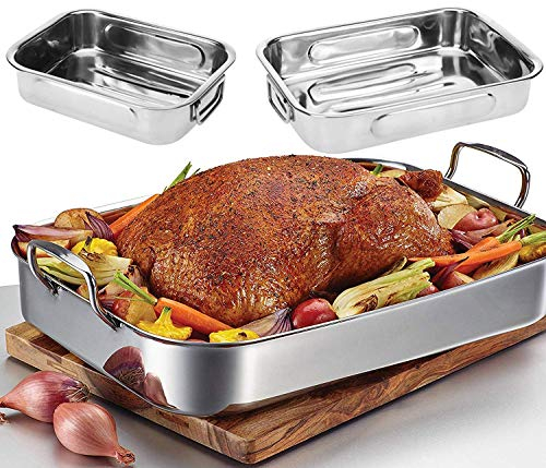 Set of 3 Roasting Baking Tin Trays Cooking Oven Dish Bakeware Stainless Steel