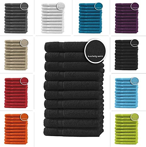 one-home 10er Set Gästetücher Handtücher Duschtücher Badetücher Frottee 100% Baumwolle, Präzise Farbe:Schwarz, Produktart:Gästetücher 30x50 cm