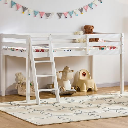 Vida Designs Sydney Single Bunk Bed | White | Solid Pine Wood | 3ft | Ladder | High Sleeper Design & Guard Rails | Space-Saving | Storage | Versatile | Children Bedroom Furniture