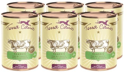 Terra Canis Rind mit Karotte, Classic Nassfutter für Hunde, 6x400g | 100% Lebensmittelqualität aller Rohstoffe, mit frischem Fleisch und nahrhaften Innereien, glutenfrei und getreidearm