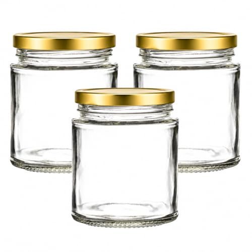 Set of 36x 190ml Panelled Jam Jars | 190ml Jam Jars | Including Gold Twist Off Caps | Glass Jars | Preserve & Chutney Jars | J&B