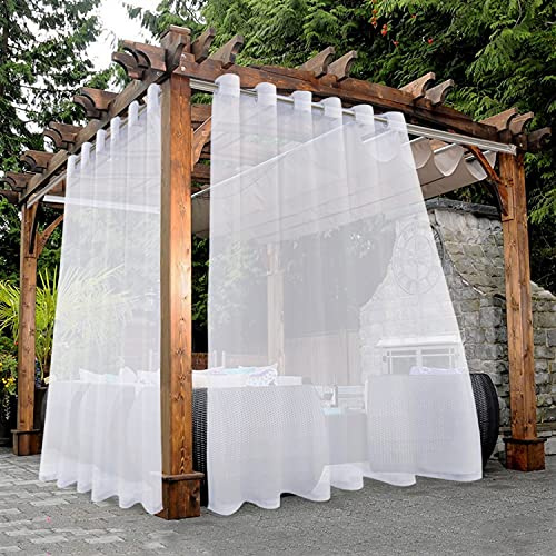 BONZER Tende trasparenti impermeabili per interni ed esterni, 2 pannelli, in voile con occhielli larghi, per soggiorno, camera da letto, veranda, pergola, cabana, 254 x 241 cm, colore: bianco