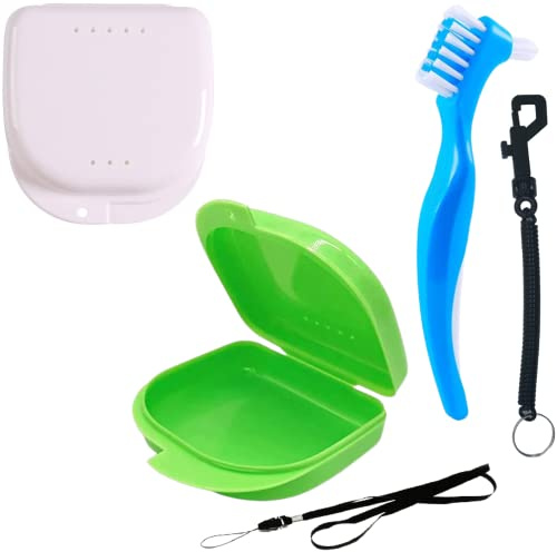 [5-delars Kit] Förvaringsboxar för Ortodonti + Rengöringsborste + Säkerhetstillbehör | Ventilerat Fodral | för Retainer, Tandprotes, Tandskena, Aligner