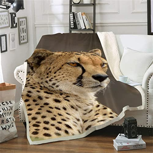 Bedruckte Fleecedecke, Geparden-Überwurfdecke für Couch, bequeme und langlebige Büro-Sofa-Decke (150 x 200 cm), 3D-Druckdecke
