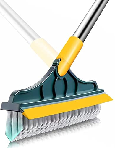 2 in 1 Cleaning Floor Scrub Brush Floor Brush Scrubber New Upgraded 53.5 Long Handle Grout Brush Scrape V-Shape Stiff Bristle Cleaning Brush with Squeegee 120°Rotating Tile Brush for Bathroom