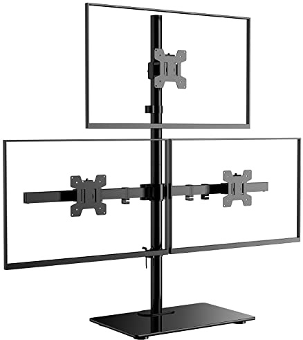 WALI Freistehende Dreifach-Monitorhalterung, voll verstellbare Schreibtischhalterung für drei Monitore, Ständer für 3 Monitore für 43,2 - 68,6 cm Bildschirme, maximale Belastung 10 kg pro Arm