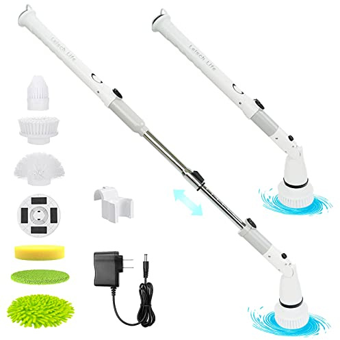 Electric Spin Scrubber,Cordless Cleaning Brush,Shower Cleaning Brush with 6 Replaceable Brush Heads, Power Scrubber, Adjustable & Detachable Long Handle