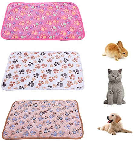 PFLYPF 3 Haustiermatten, weiche und warme Haustierdecken, Decken für kleine Katzen und Hunde, schöne Decken mit Pfotenabdrücken (40 x 60 cm).