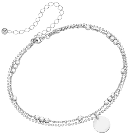 Smart Jewel Fusskette Zweireihig, Mit Rundem Plättchen, Silber 925 Silber, 28 Cm 925 Sterling Silber