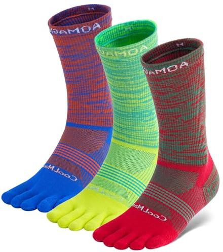 likloks Toe Socks Colorful High Performance Athletic Running Five Finger Socks for Men and Women Crew-Medium (3 Pairs)