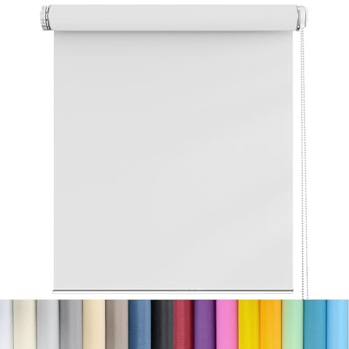 Verdunklungsrollo Fensterrollo 45 x 70 cm Blickdicht und Sonnenschutz Deckenmontag Seitenzugrollo mit Kette, für Fenster innen Wandmontage, Weiß
