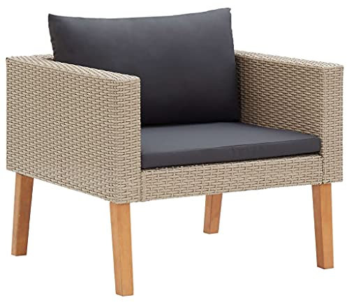 Hovothy 1-Sitzer-Gartensofa mit Auflagen Poly Rattan Beige Gartenmöbel Rattansessel Outdoor Sessel Kleiner Sessel Rattan Sessel Rattan Stuhl Rattan Sofa Garten Sessel Garden Furniture