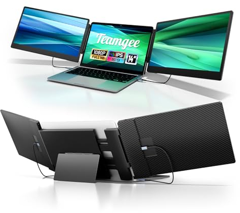 Teamgee 14'' Laptop Monitor Erweiterung, 1080P FHD IPS Laptop Screen Extender, Triple Tragbarer Monitor für Laptop Mac, Wins, Android, Dex PC mit 13-17 Bildschirme