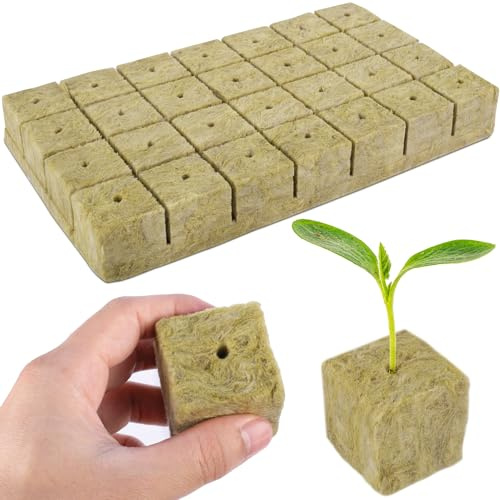 Ezydka 28 Pièces Cube de Laine de Roche, Bouchons de Laine de Roche, Cubes de Culture Hydroponique, Cubes de Culture Soilless pour Bouturage la Culture et la Transplantation de Semis