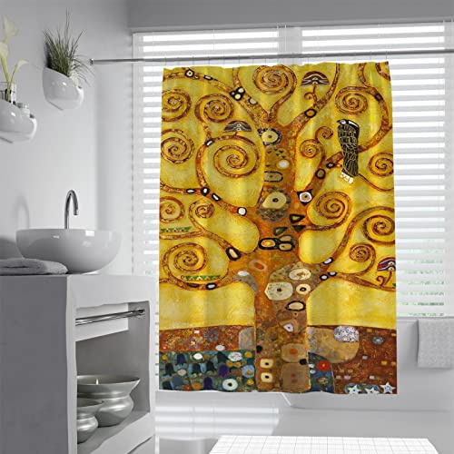 BYLEEHOMED L'Albero della Vita Set di Tende Doccia, Gustav Klimt Tende Doccia Set Vintage Arredo Bagno, Tende Doccia Impermeabili e Lavabili W180xL180cm