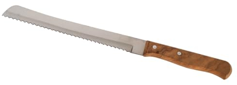 ROCKING GIFTS Cuchillo de Sierra Largo Panadero con Mango de Madera de Olivo, Utensilios de Cocina Estilo Rústico, 28 cm