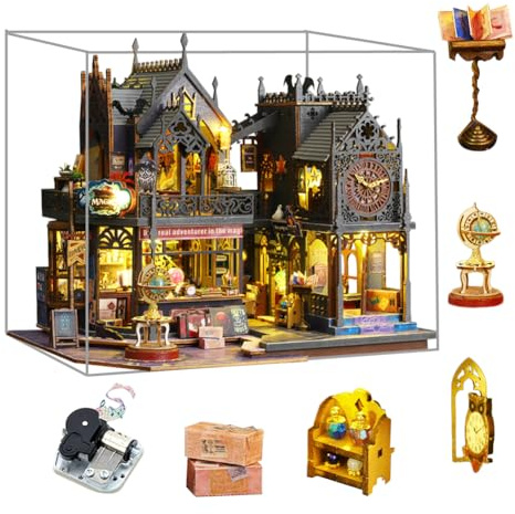 HJBHDOLL Magisches Puppenhaus DIY Miniatur Haus Bausatz,Magisches Schloss Puzzle Spielzeug mit Möbeln Led Lichter, Kreatives Kind Teenager Geburtstagsgeschenk (Plus Staubschutzhülle und Spieluhr)