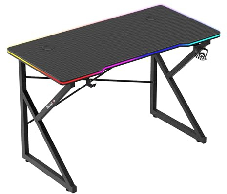 huzaro Hero 1.7 RVB, Bureau Gamer, Eclairage LED, 120x60cm, Crochet Casque | Porte-gobelet, Poste PC Gaming, Panneau Structure Carbon, Design Ergonomique, Construction Solide, Noir
