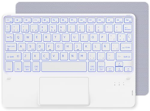 CACOE Teclado con TouchPad, Teclado Bluetooth Inalámbrico de 10 Pulgadas, [Español] Delgado y Ligero para iPad, iPad Air, Android Samsung Tablet, Xiaomi Pad, Huawei, Lenovo, Blanco