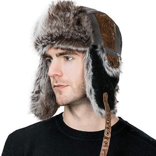 Comhats Unisex warme Fliegermütze Trappermütze Wintermütze Pilotenmütze mit Kunstfell Herren Grau M/L