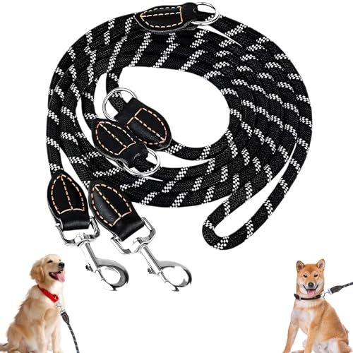 GEGNNS 3mx13mm Verstellbar Hundeleine für Große und Mittelgroße Hunde, Umhängeleine Hundeleine, Hunde Verstellbare Doppelleine aus Nylon, Starke Hunde Trainingsleine Schleppleine mit 2 Karabinerhaken