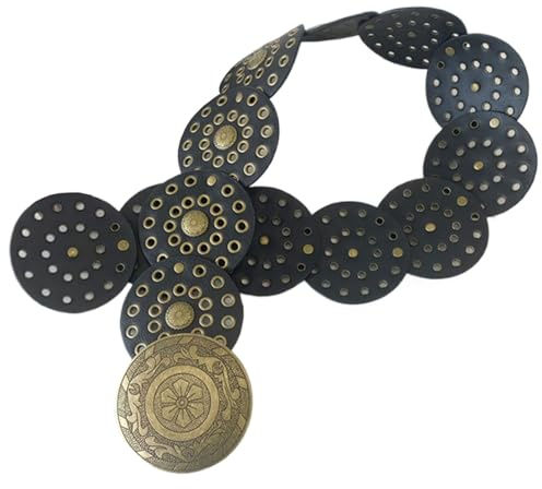 Cirkelbälte, breda bälten för kvinnor 40in Black Circle Vintage Punk Boho Belt Chunky midja västra läder cowgirl bälte vintage tillbehör