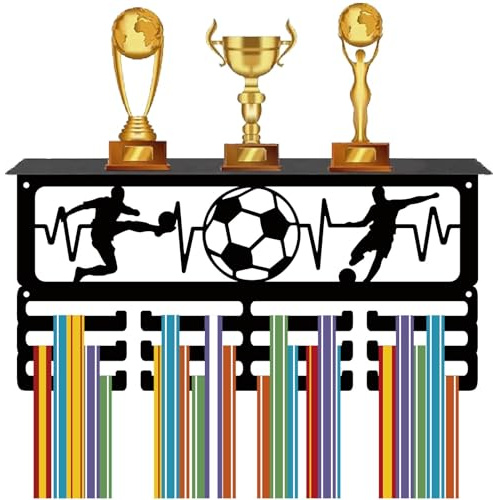 CREATCABIN Medaillenaufhänger,Medaillenhalter,Regal,Trophäenregal,Sportbänder,Metall Zum Aufhängen,Athletenauszeichnungen,Eisen-Wandhalterung,Dekor Für Über 70+ Medaillen,Schwarz,40x20cm