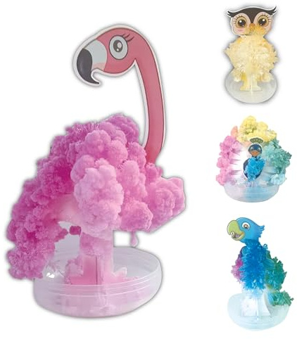FLYPOP'S - Paquete de 48 Cajas de Animales de Papel Mágico - Juegos Científicos - 037780PA - Papel - Regalo - Cristal - Cristalización - Pavo Real - Loro - Búho - Flamenco - A Partir de 5 años