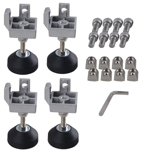GIVIHGETI 4 Stück Standfuß Nut 8 40x40 systemprofile Fußverbinder Nut 8 Stellfuß M8 Höhenverstellbar Alu Profil Nivellierfuß Standfuß Aluprofil-Zubehör