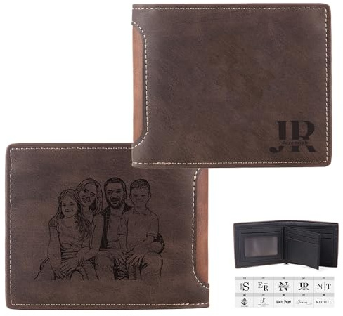 lorajewel Personalisierte Herren Geldbörsen mit Namen Portemonnaie Brieftasche mit Foto Gravur Geschenke für Männer Valentinstag Vatertag Geburtstag Weihnachten (B)