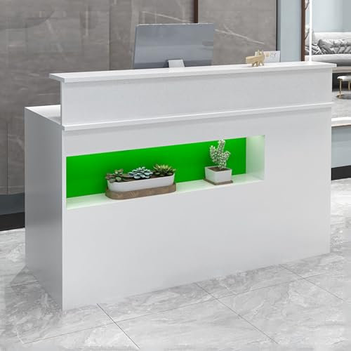 Rezeptionstheke mit Ausstellungsregal, abschließbare Schubladen, L-förmiger Empfangstresen für den Einzelhandel, Warmweiß, 881,9 x 49,8 x 99,8 cm