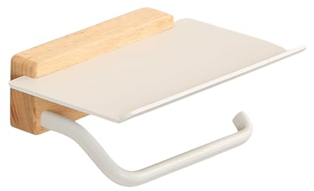 Pasdrucn Toilettenpapierhalter Mit Ablage, Toilettenpapierhalter Ohne Bohren, Bambus Klopapierhalter Mit Ablage, Klorollenhalter Holz, Toilet Paper Holder, Wc Papier Halterung Badezimmer (Weiß)