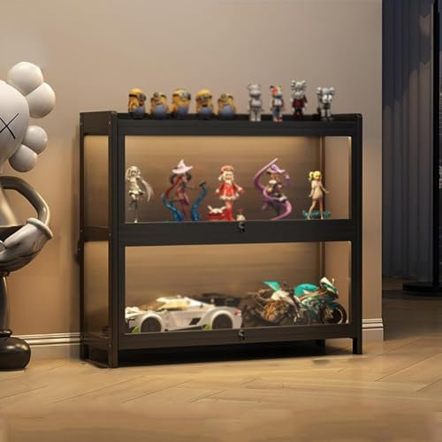 DKPLOE Acryl-Vitrine, Wohnzimmer-Display, vollständig transparenter Acryl-Schrank auf DREI Seiten, stabile Struktur, geeignet für Verschiedene Szenen(Schwarz,3 Tiers 50cm)