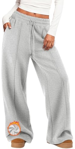 MIROMIHO Womens Wide Leg Sweatpants Fleece Lined Baggy Pants Drawstring Athletic Joggers Fashion Winter Outfits Grey