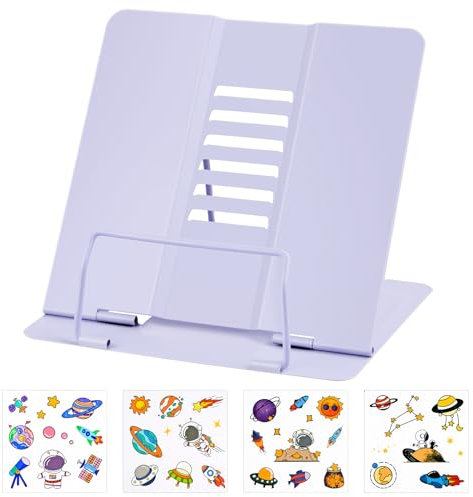 Supporto per Libri Metallo, Leggio Libri Regolabile con 6 Altezze per Leggere, Leggio da Tavolo, Pieghevole Porta Libri di Cucina per Casa Ufficio Scuola Manuale iPad Documenti, Viola