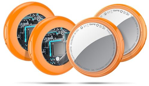 Smart Air Tracker Tag, Schlüsselfinde Kompatibel mit Apple Wo ist? APP (iOS NUR, Android Not Supported), Bluetooth Tracker für Gepäck/Taschen/Koffer, Austauschbarer (4 Pack) Orange