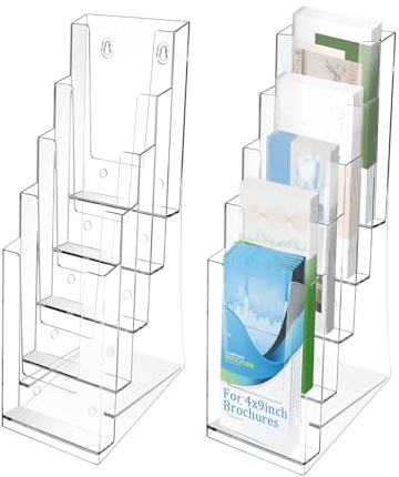 TMWEFUSC 2 Pack Acrylic Brochure Holder 5 Tier Clear Brochure Display Flyer Holder 4.2x11.3 inch Rack Brochure Holder Suitable for 4x9 Brochures,Magazine Holder,Flyer Holder (2)