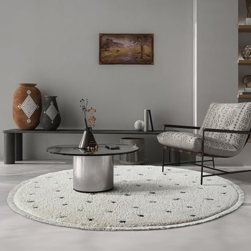 the carpet Bahar Shaggy – Weicher Hochflor Teppich, moderner Flauschiger & kuscheliger Wohnzimmer Teppich, eleganter Designer Shaggy, pflegeleicht und strapazierfähig, Creme, 120 cm Rund