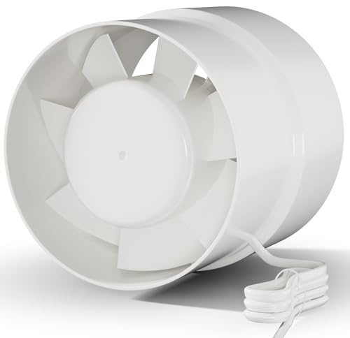EINTTAX 150mm 155mm Rohrventilator,Inline-Abluftventilator,Leise Rohrlüfter 320m³/h,Kanalventilator für Bad,Toilette,Küche,Gewächshaus,Zelt,Garage,perlw Weiß(6 Inch (ohne Stecker)
