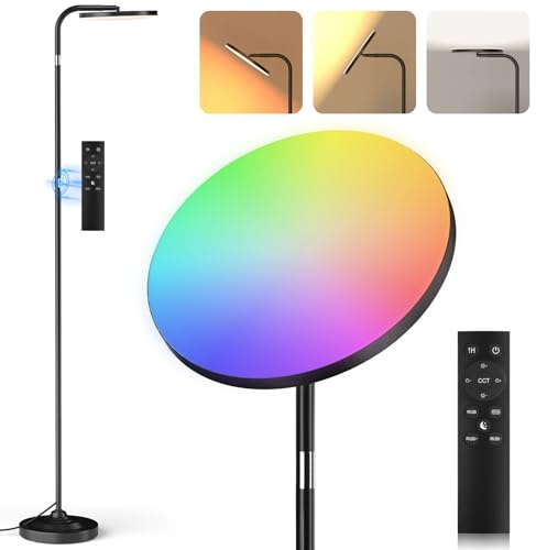 RGB Floor Lamp, 36W Bright LED Standing Lamp, Stepless Dimming Color Changing Torchiere Floor Lamps with Remote, 350°Rotating Modern Tall Floor Lamp for Living Room, Gaming Room